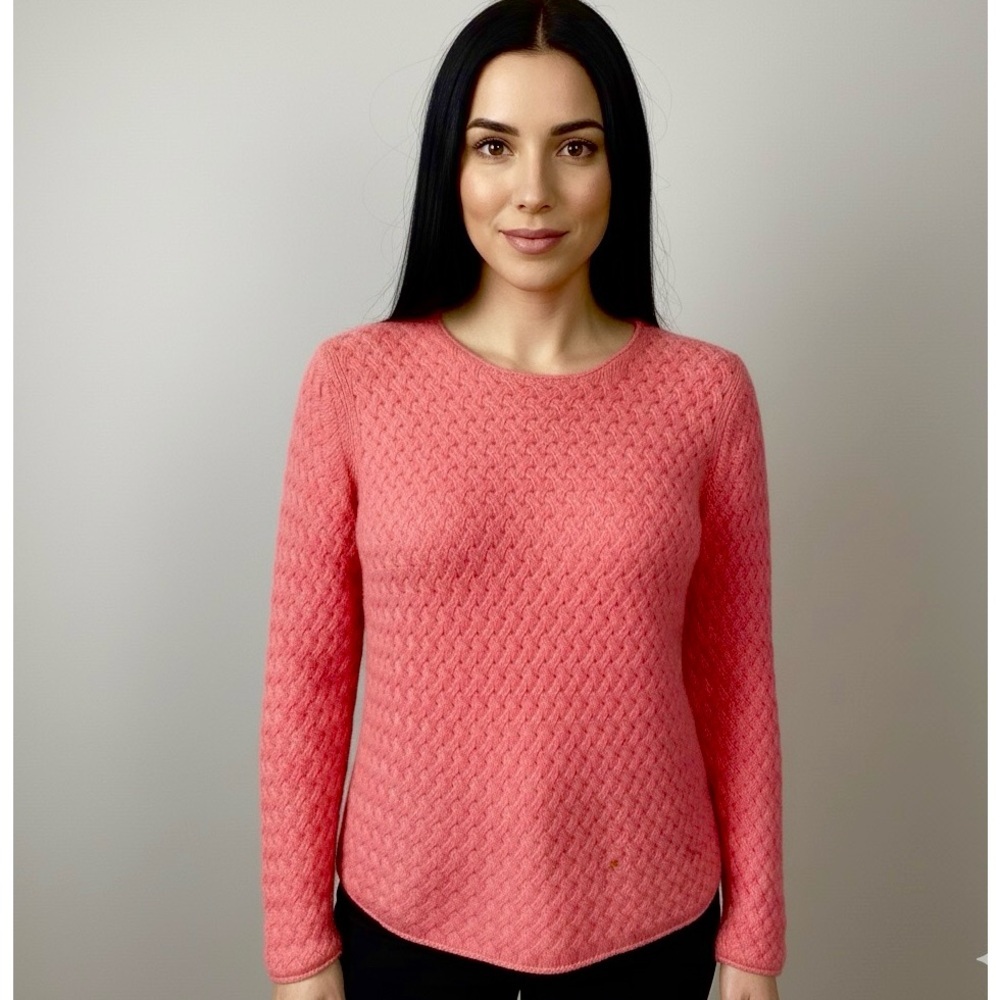 A.Giannetti 2 Ply 100% Basket Weave Cashmere Sweater Crew Neck Woven Soft Knit M